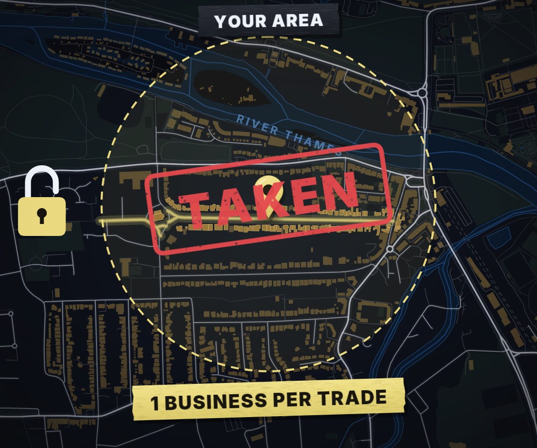 A circled area on the map, locked and stamped taken: one business per trade